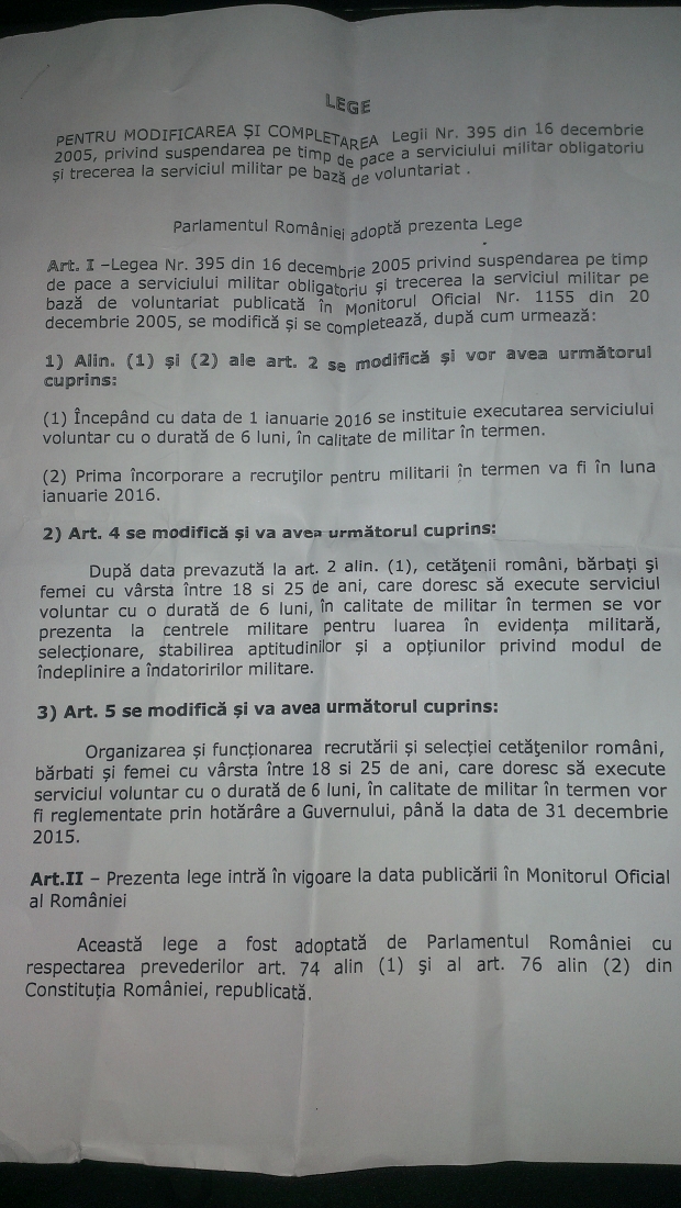 proiect lege serviciu militar voluntariat