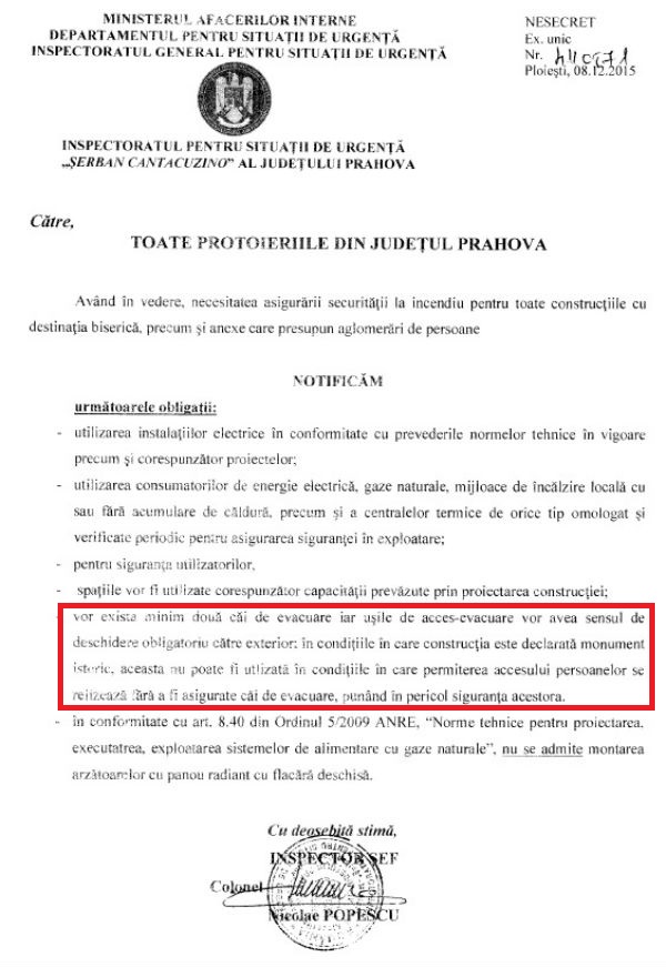 notificare ISU Prahova pentru biserici
