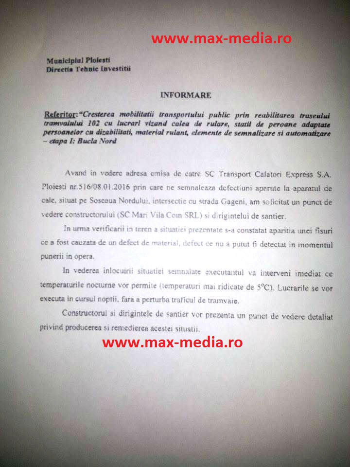 raspuns fisura linia 101 tramvai Ploiesti