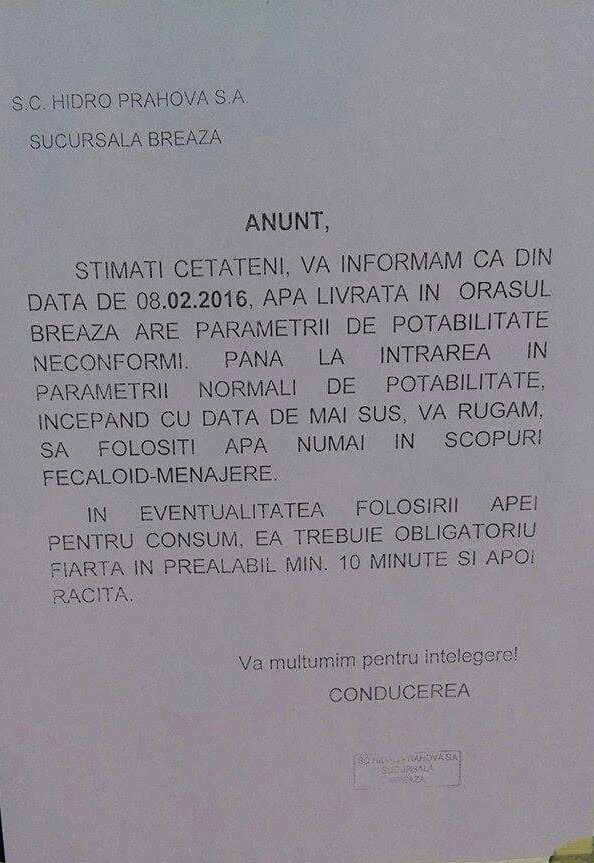 apa contaminata Breaza