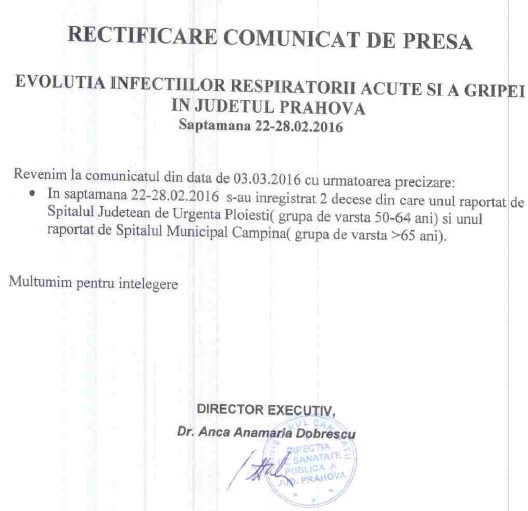 deces virus gripal AH1 si la Spitalul Municipal Campina