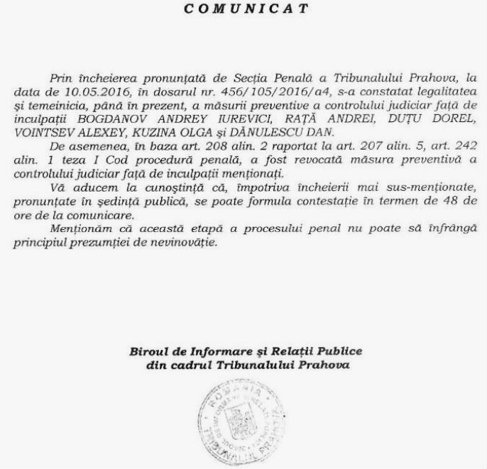 comunicat Tribunalul Prahova