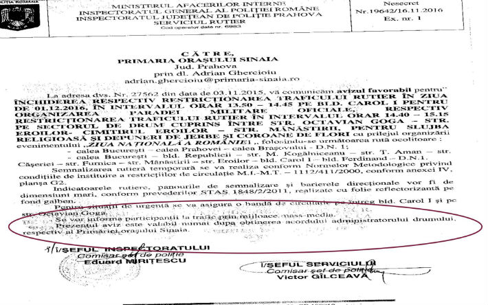 IPJ Prahova aviz Primaria Sinaia