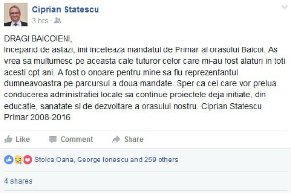 anunt plecare primar Baicoi