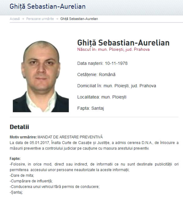 Sebastian Ghita urmarit national Politia Romana