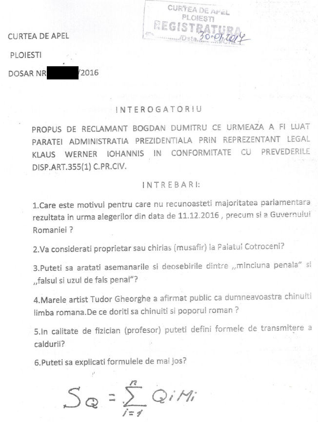 interogatoriu propus de avocat Bogdan Dumitru