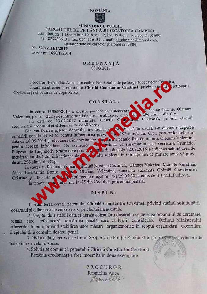 secretara primarie Filipestii de Targ cercetata penal