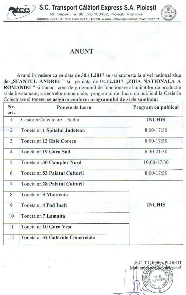 anunt TCE